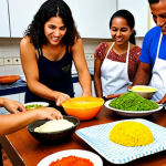 **Image Prompt:** A vibrant Brazilian food education workshop, showing diverse adults learning to prepare healthy dishes with colorful, locally sourced ingredients. Focus on positive interaction and practical skills.
