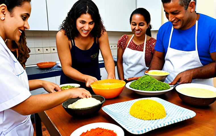 **Image Prompt:** A vibrant Brazilian food education workshop, showing diverse adults learning to prepare healthy dishes with colorful, locally sourced ingredients. Focus on positive interaction and practical skills.