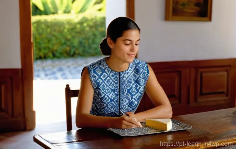 맛 교육에서의 지속적인 자기 개발 - A serene indoor scene featuring a young Portuguese woman in her late 20s, dressed in a simple, elega...