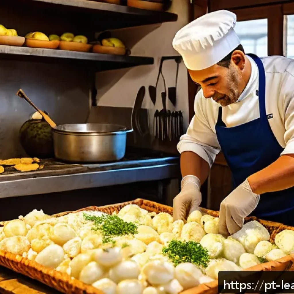 여행과 맛 교육  글로벌 체험 - A vibrant traditional Portuguese kitchen scene featuring a local chef wearing clean, modest attire p...